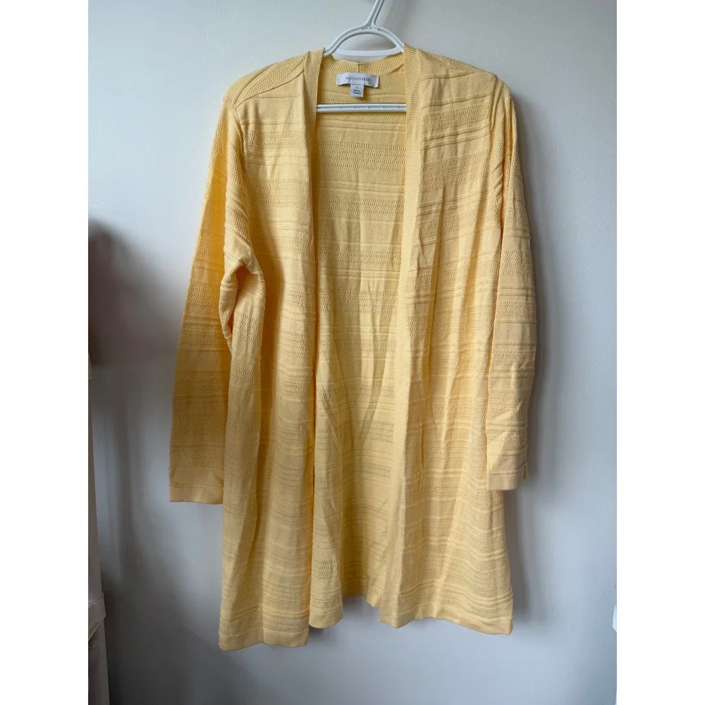 Madison Grey Womens Yellow Open Front Textured Knit Cardigan Sweater Large